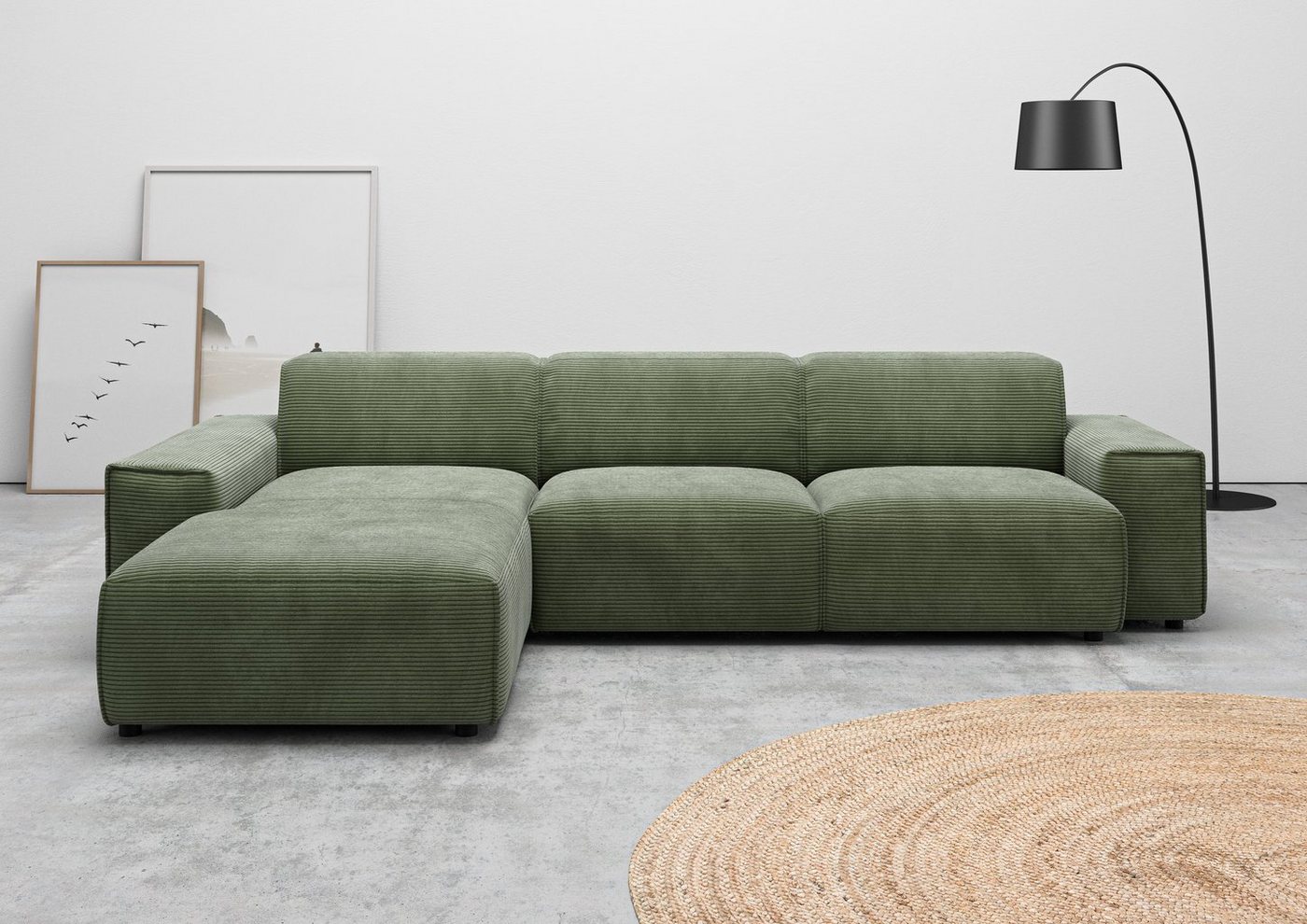 andas Ecksofa Glimminge auch in Breitcord, Feincord, Bouclé + Easy care-Bezug, L-Form, Breite 294, Zierkissen von andas