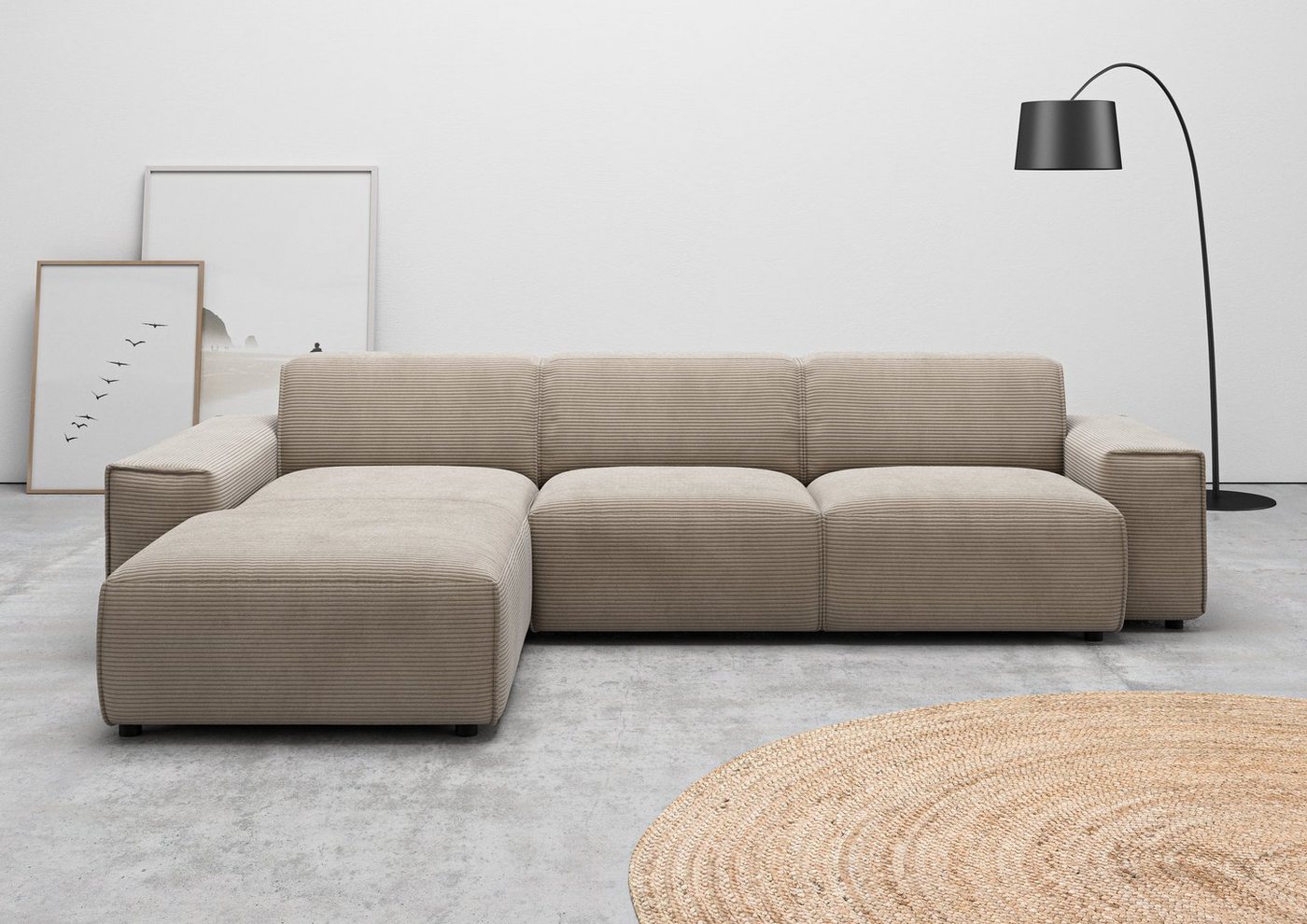 andas Ecksofa Glimminge auch in Breitcord, Feincord, Bouclé + Easy care-Bezug, L-Form, Breite 294, Zierkissen von andas