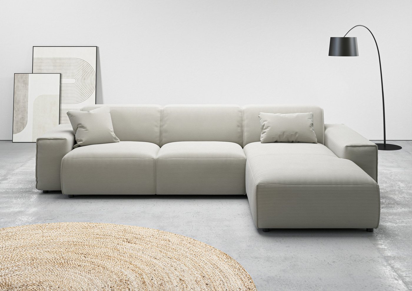 andas Ecksofa Glimminge auch in Breitcord, Feincord, Bouclé + Easy care-Bezug, L-Form, Breite 294, Zierkissen von andas