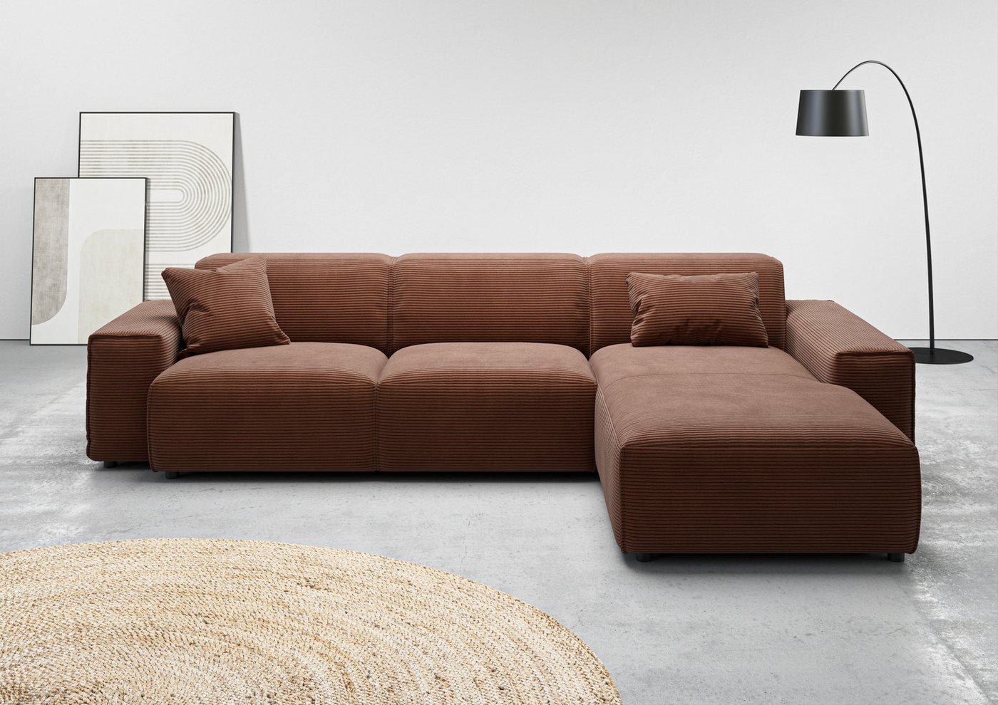 andas Ecksofa Glimminge L-Form, Breite 294, auch in Breitcord, Bouclé + Easy care-Bezug, Zierkissen von andas