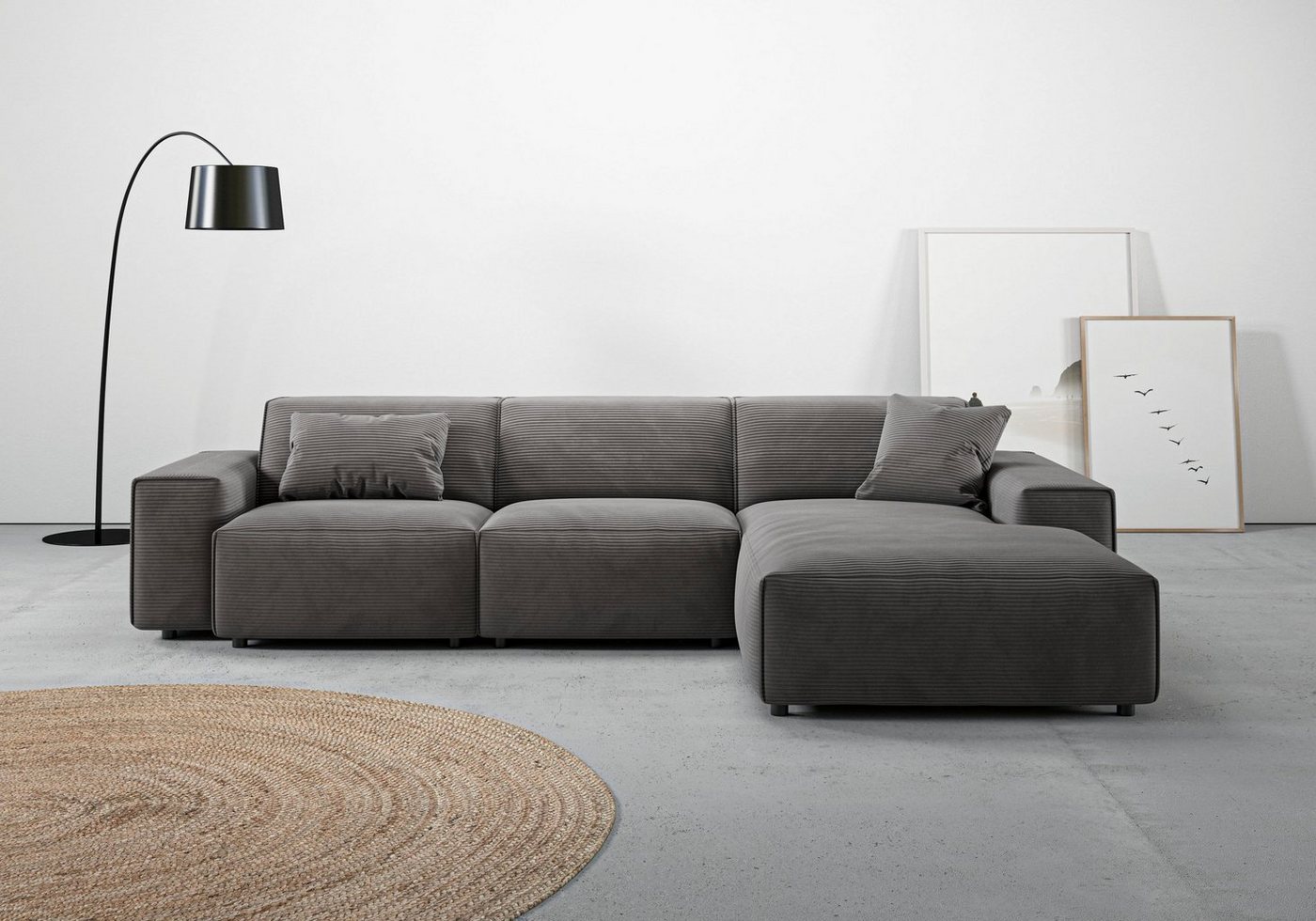 andas Ecksofa Glimminge auch in Breitcord, Feincord, Bouclé + Easy care-Bezug, L-Form, Breite 294, Zierkissen von andas