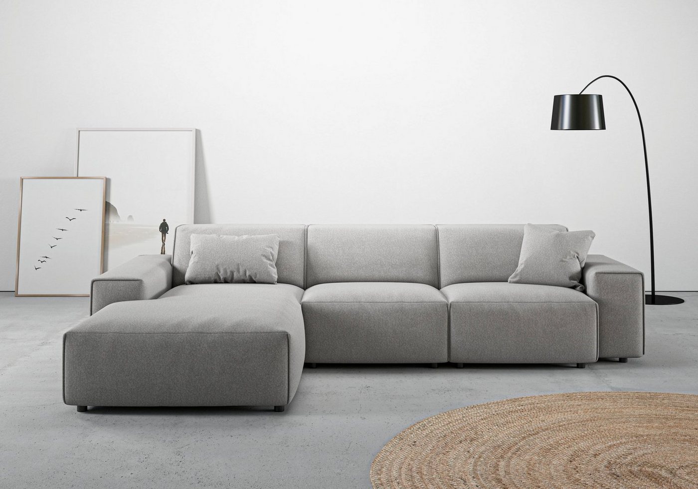 andas Ecksofa Glimminge auch in Breitcord, Feincord, Bouclé + Easy care-Bezug, L-Form, Breite 294, Zierkissen von andas