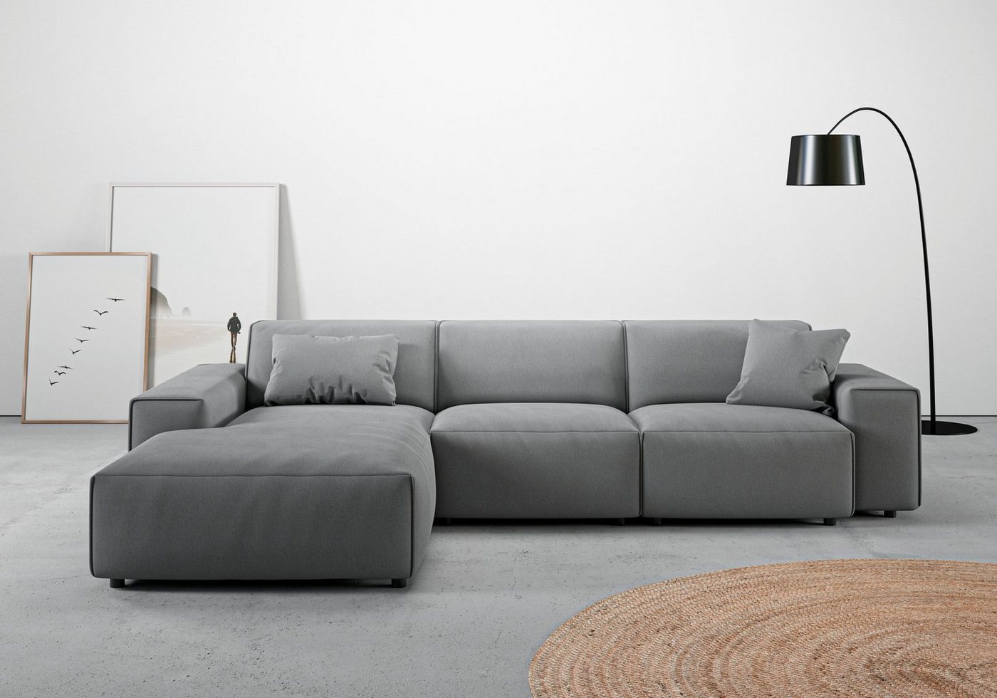 andas Ecksofa Glimminge auch in Breitcord, Feincord, Bouclé + Easy care-Bezug, L-Form, Breite 294, Zierkissen von andas