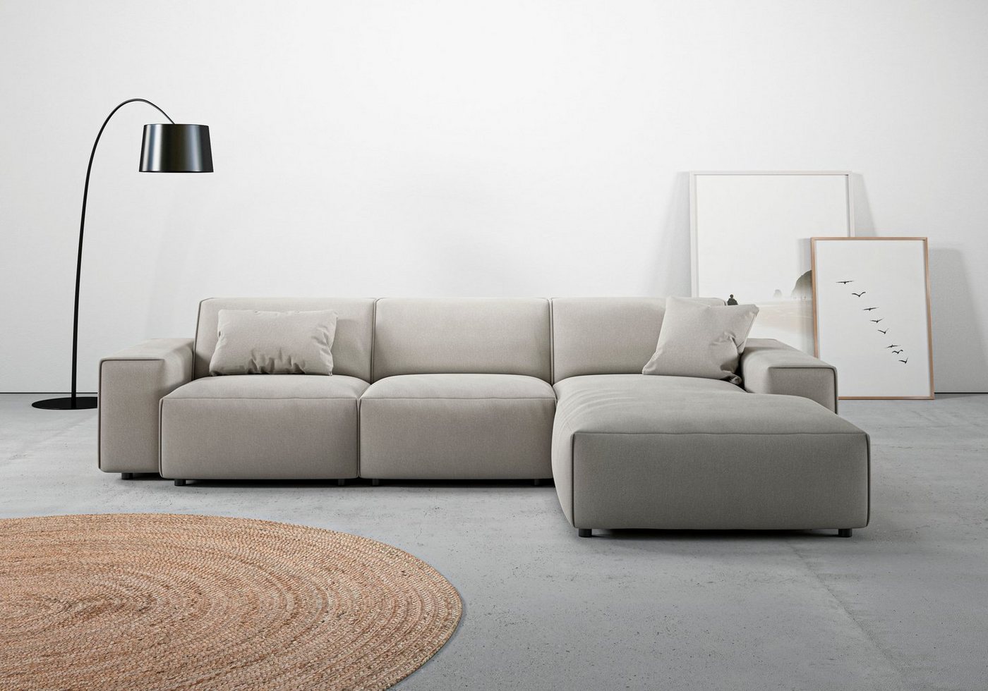 andas Ecksofa Glimminge auch in Breitcord, Feincord, Bouclé + Easy care-Bezug, L-Form, Breite 294, Zierkissen von andas