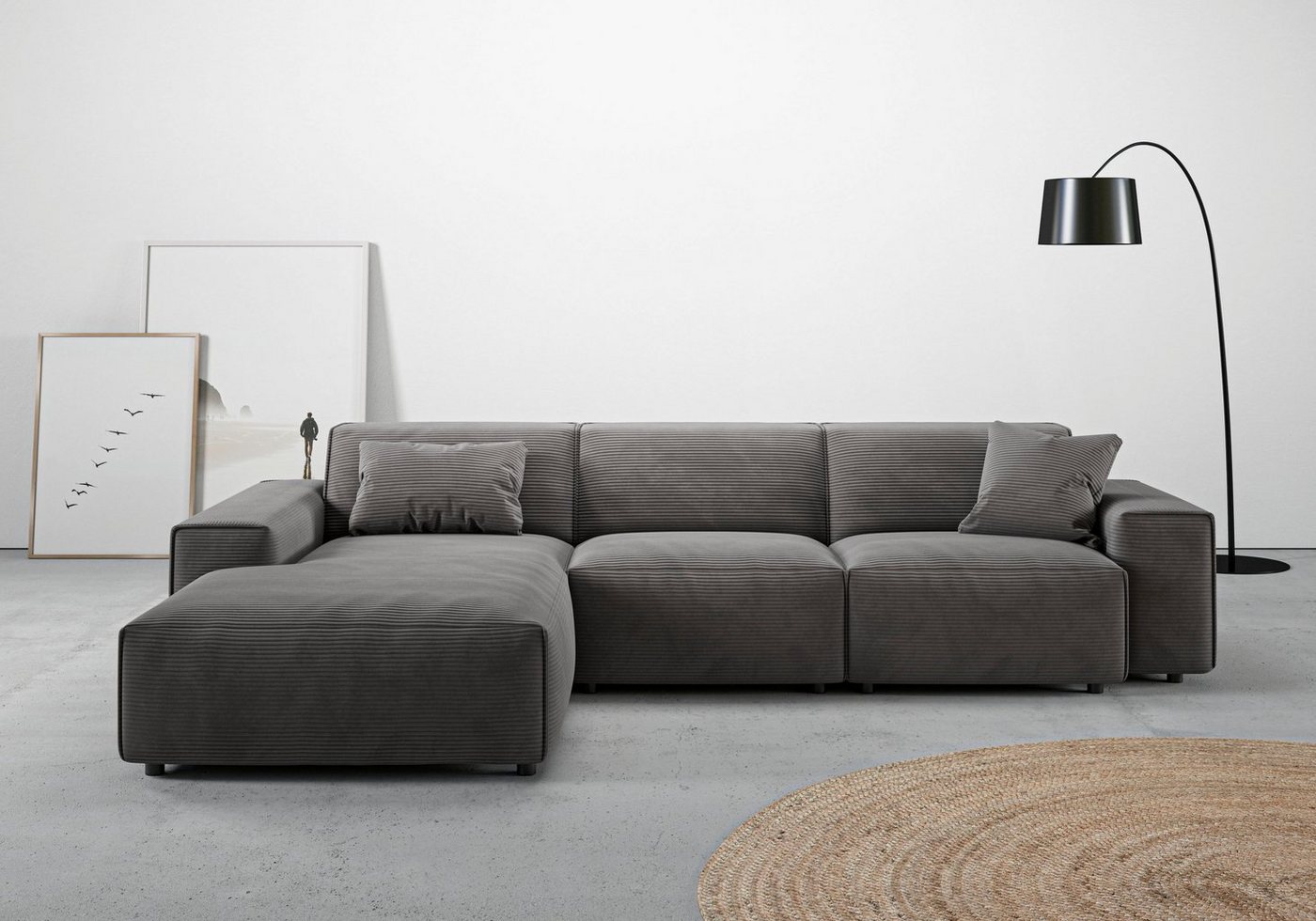 andas Ecksofa Glimminge auch in Breitcord, Feincord, Bouclé + Easy care-Bezug, L-Form, Breite 294, Zierkissen von andas