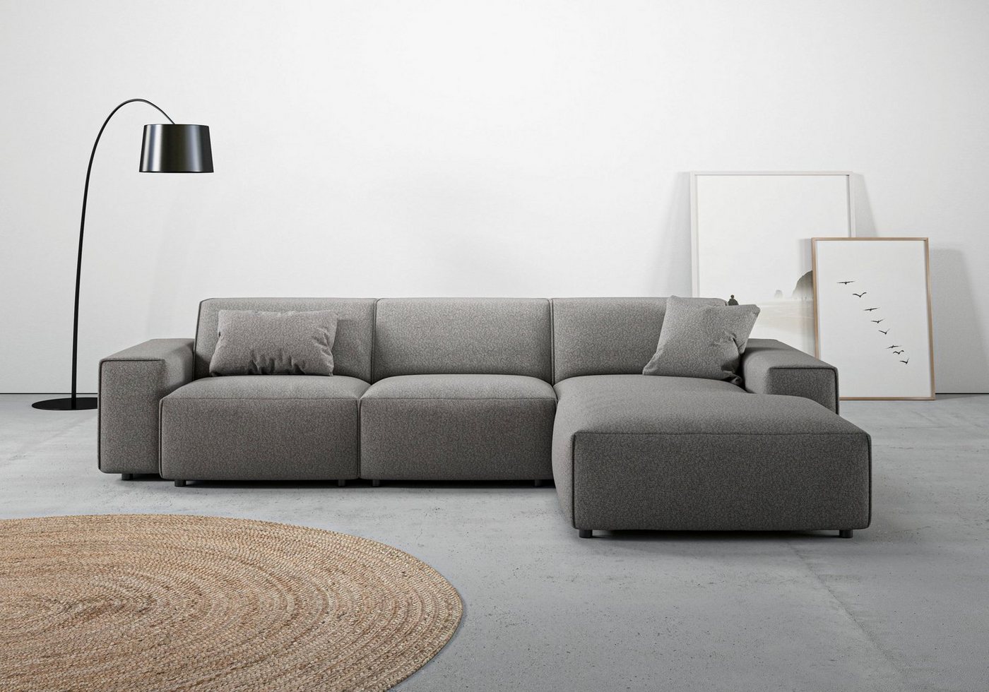 andas Ecksofa Glimminge auch in Breitcord, Feincord, Bouclé + Easy care-Bezug, L-Form, Breite 294, Zierkissen von andas