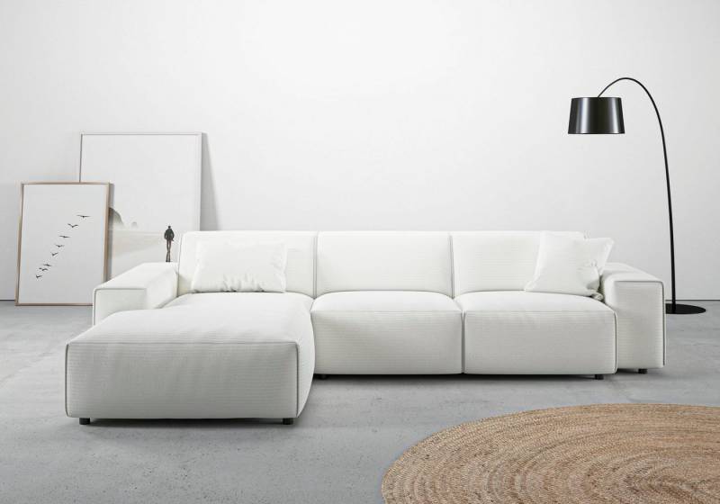 andas Ecksofa Glimminge auch in Breitcord, Feincord, Bouclé + Easy care-Bezug, L-Form, Breite 294, Zierkissen von andas
