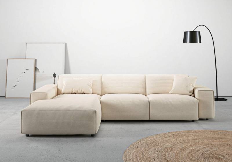 andas Ecksofa Glimminge auch in Breitcord, Feincord, Bouclé + Easy care-Bezug, L-Form, Breite 294, Zierkissen von andas