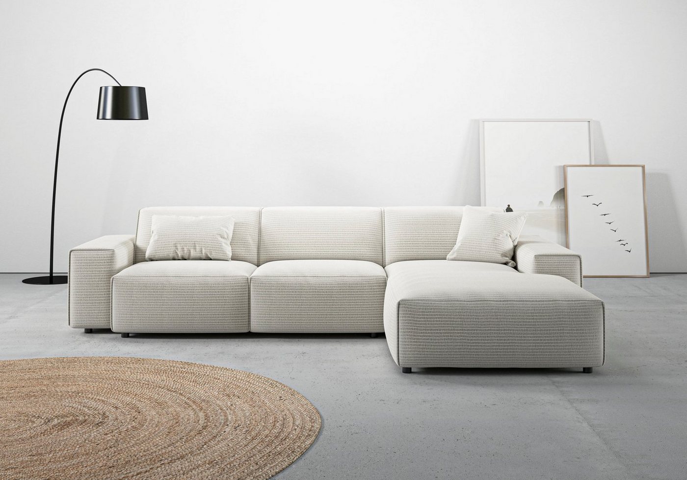 andas Ecksofa Glimminge L-Form, Breite 294, auch in Breitcord, Bouclé + Easy care-Bezug, Zierkissen von andas