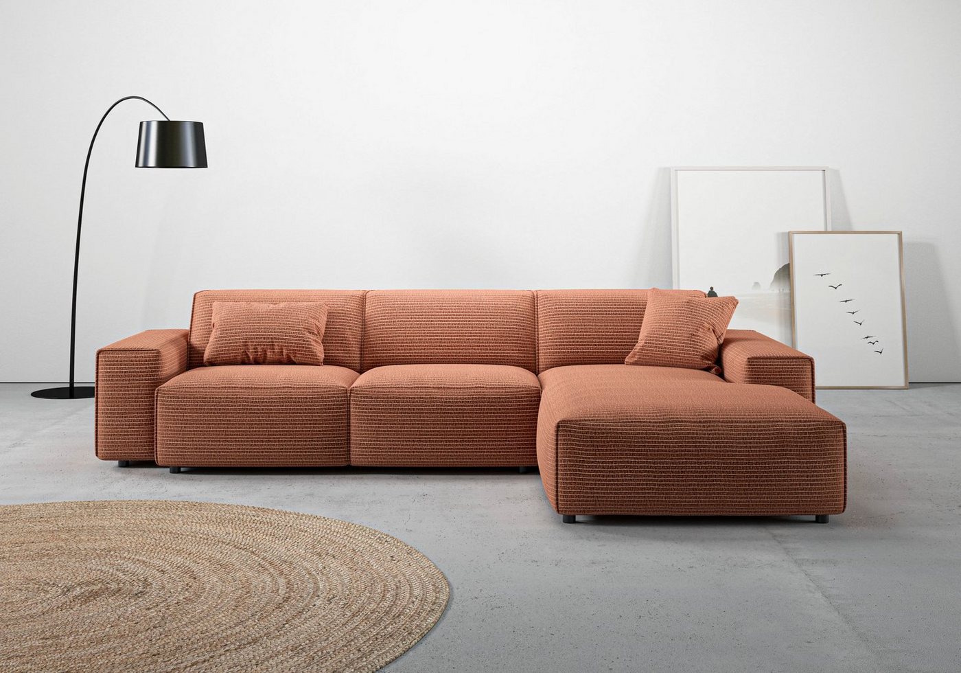 andas Ecksofa Glimminge auch in Breitcord, Feincord, Bouclé + Easy care-Bezug, L-Form, Breite 294, Zierkissen von andas