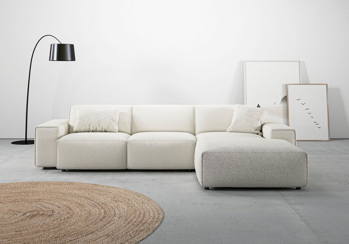 andas Ecksofa Glimminge L-Form, Breite 294, auch in Breitcord, Bouclé + Easy care-Bezug, Zierkissen von andas