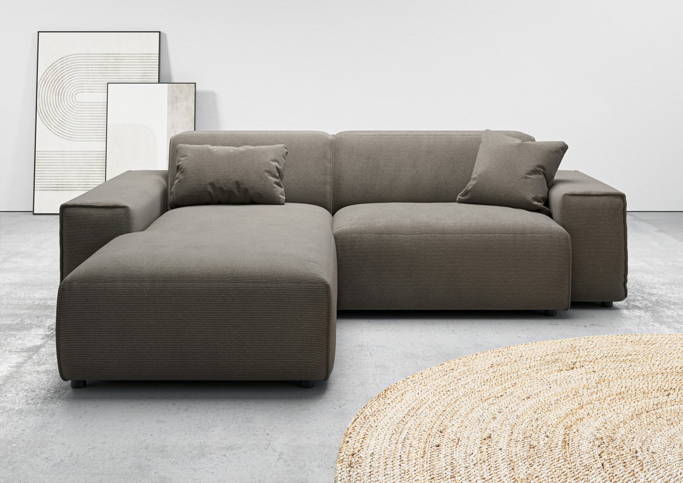andas Ecksofa Glimminge L-Form auch in Breitcord, Feincord + Easy care-Bezug, Breite 234, Zierkissen von andas