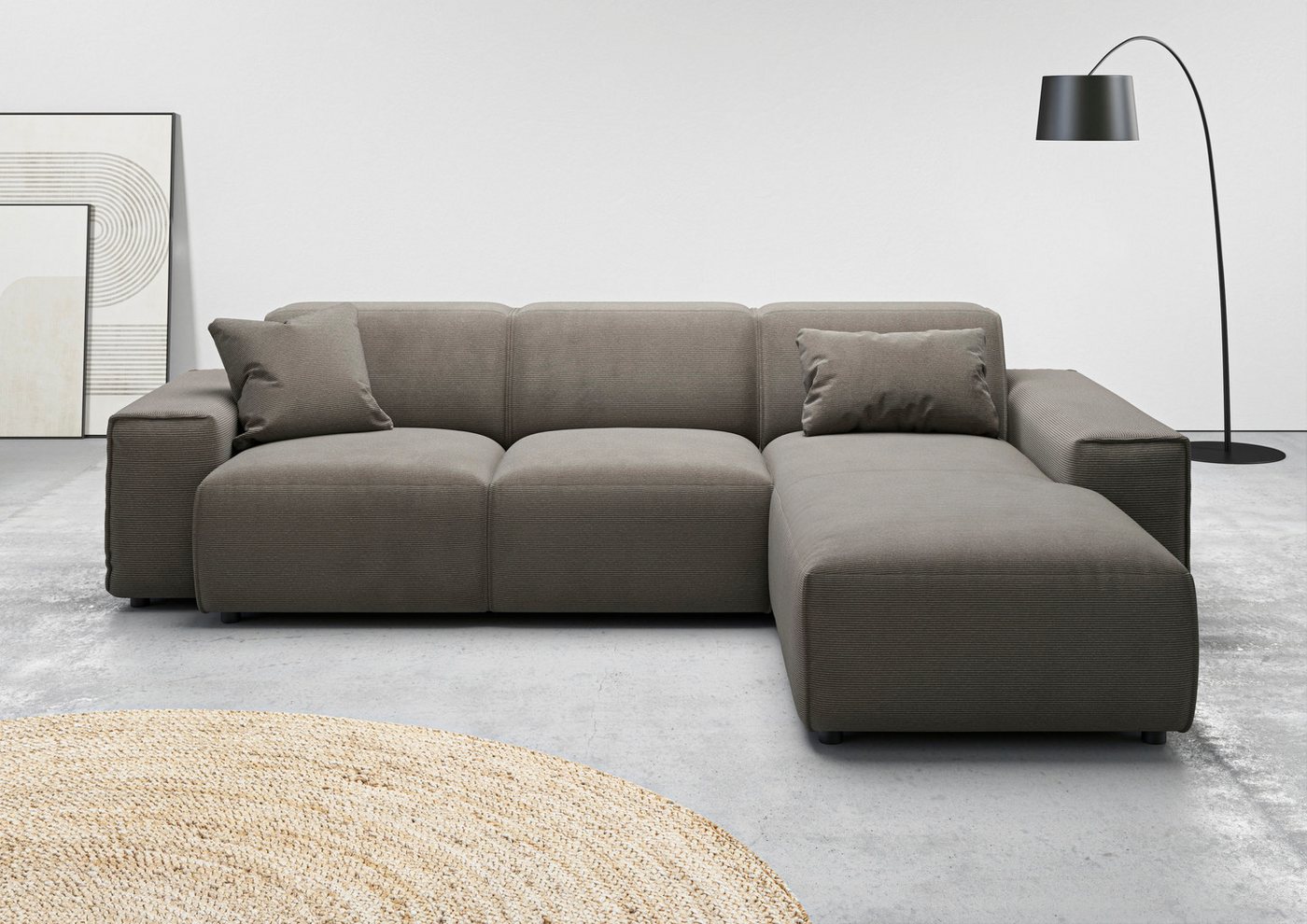 andas Ecksofa Glimminge L-Form auch in Breitcord, Feincord + Easy care-Bezug, Breite 264, Zierkissen von andas