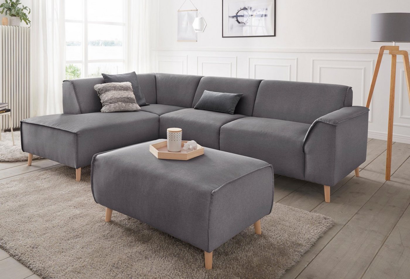 andas Ecksofa Janek L-Form, mit Federkern und Keder in scandinavischem Design von andas