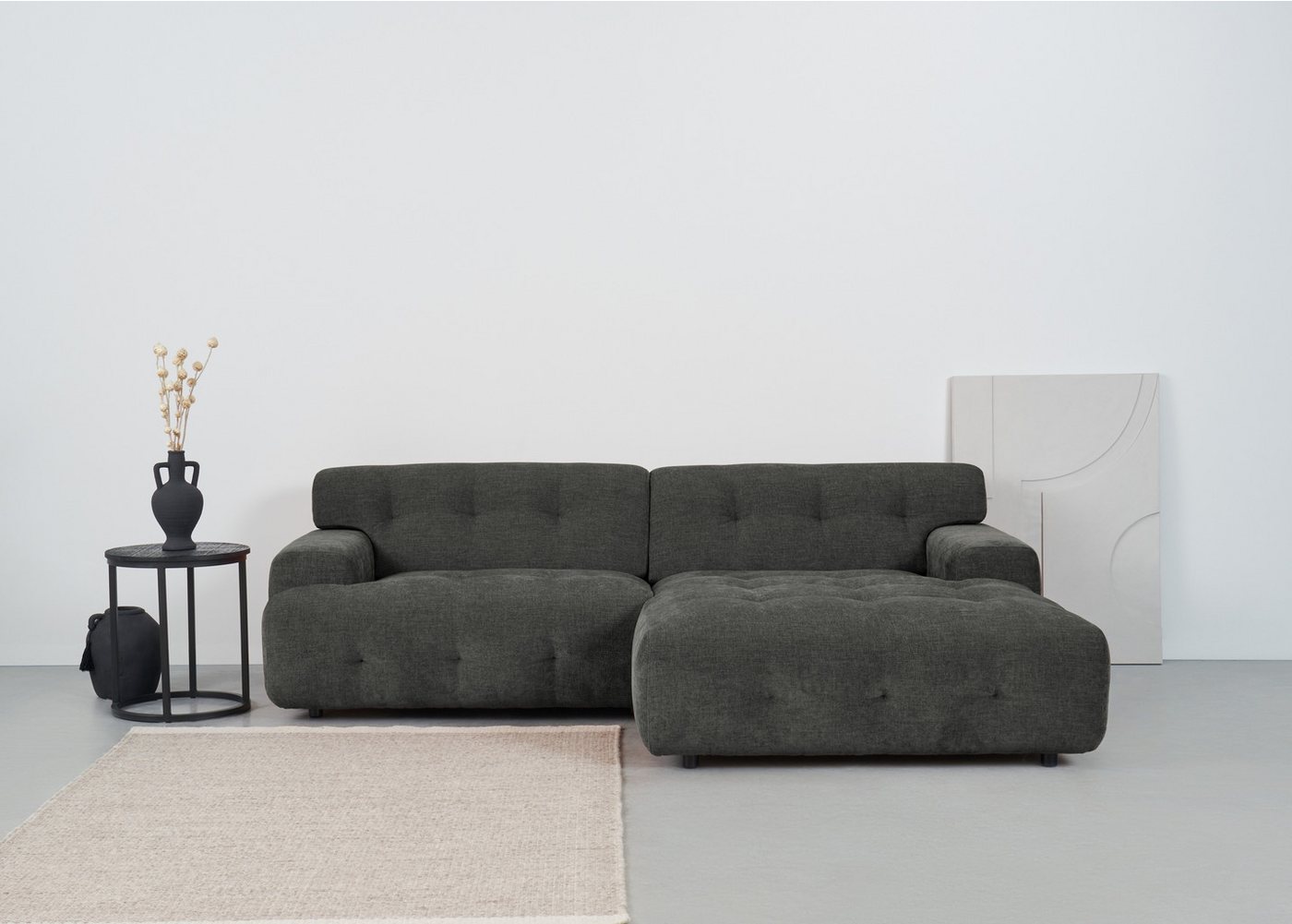 andas Ecksofa Jerslev, mit Knopfsteppung, mit Wellenunterfederung und Kaltschaum von andas