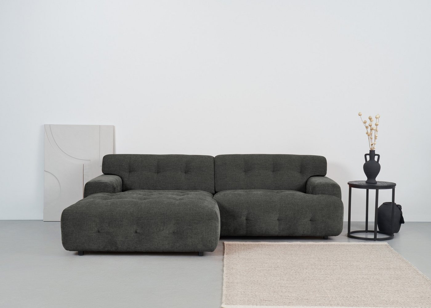 andas Ecksofa Jerslev, mit Knopfsteppung, mit Wellenunterfederung und Kaltschaum von andas