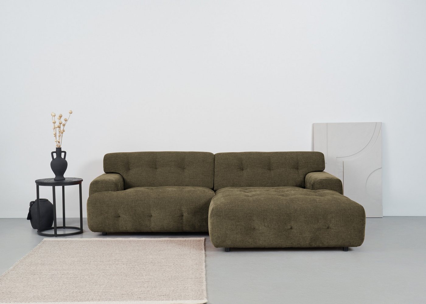 andas Ecksofa Jerslev, mit Knopfsteppung, mit Wellenunterfederung und Kaltschaum von andas
