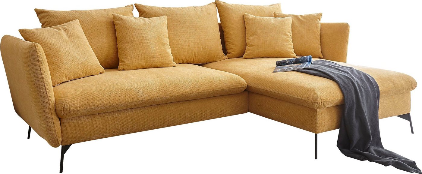 andas Ecksofa LIVORNO,258 cm, L-Form, Schlaffunktion u. Bettkasten (139/224cm), Samt, Struktur, Webstoff von andas