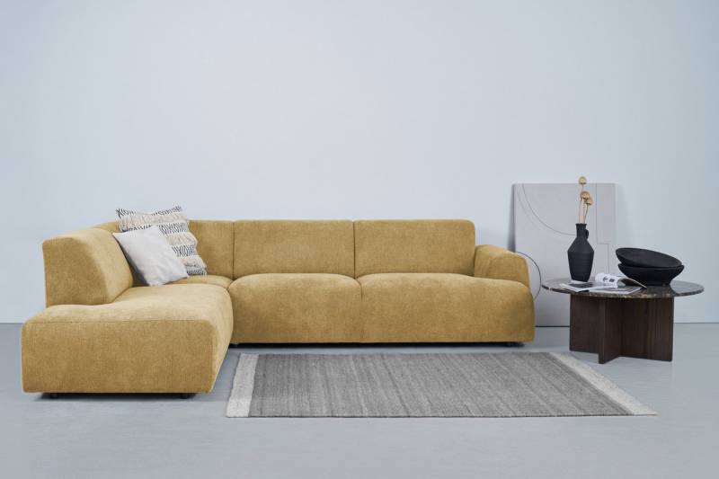 andas Ecksofa Linkka, Breite 282 cm, L-Form, in einem weichen Chenille-Stoff, mit Wellenunterfederung von andas