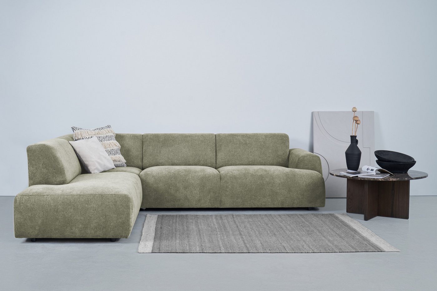 andas Ecksofa Linkka, Breite 282 cm, L-Form, in einem weichen Chenille-Stoff, mit Wellenunterfederung von andas