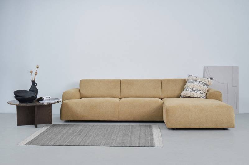 andas Ecksofa Linkka, Breite 301 cm, L-Form, in einem weichen Chenille-Stoff, mit Wellenunterfederung von andas