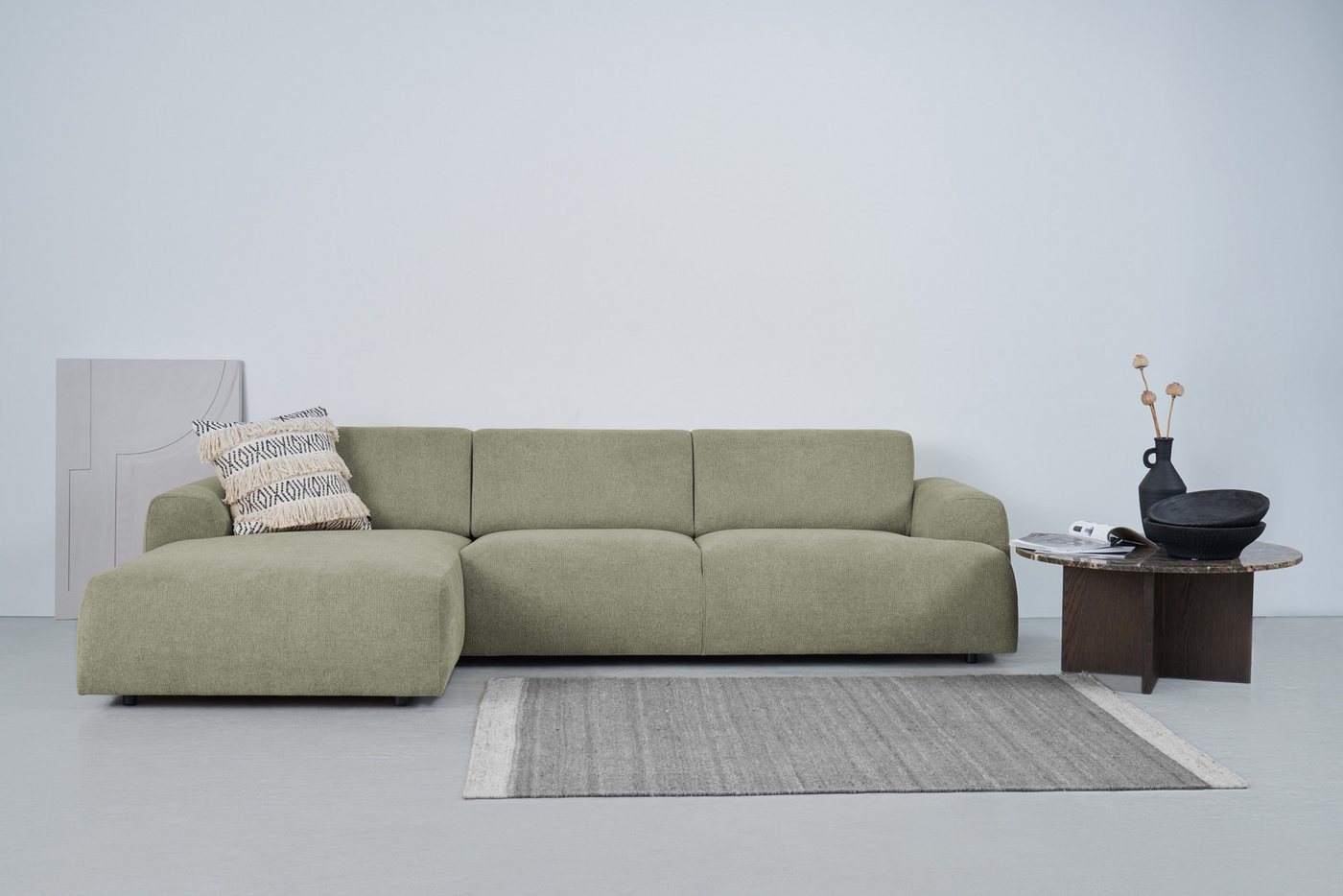 andas Ecksofa Linkka, Breite 301 cm, L-Form, in einem weichen Chenille-Stoff, mit Wellenunterfederung von andas