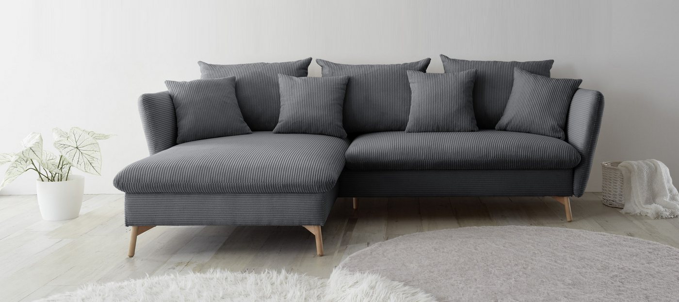 andas Ecksofa MERLE, 258 cm, L-Form, traumhafter Cord, mit Bettfunktion und Bettkasten, Liegefläche 224 x 139 von andas