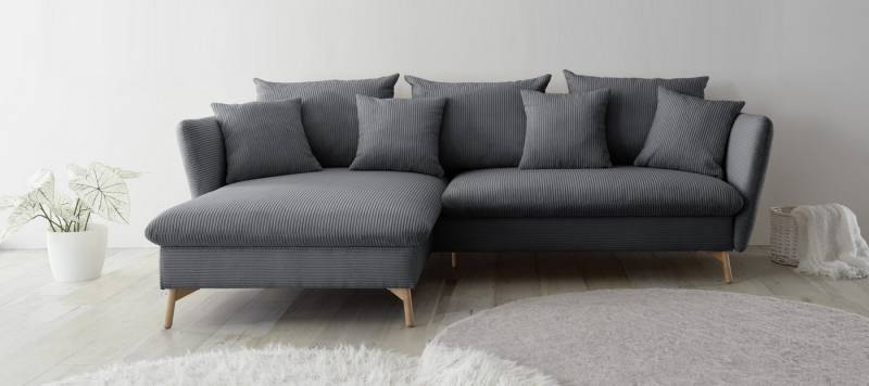 andas Ecksofa MERLE, 258 cm, L-Form, traumhafter Cord, mit Bettfunktion und Bettkasten, Liegefläche 224 x 139 von andas