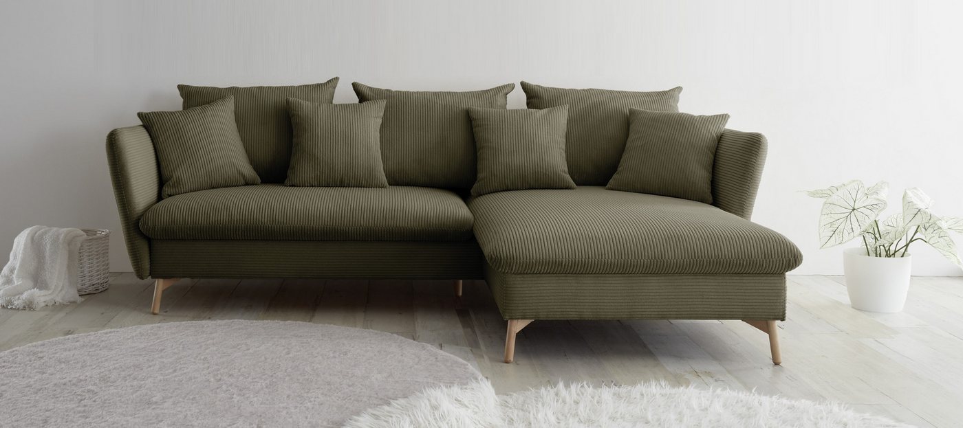 andas Ecksofa MERLE, 258 cm, L-Form, traumhafter Cord, mit Bettfunktion und Bettkasten, Liegefläche 224 x 139 von andas