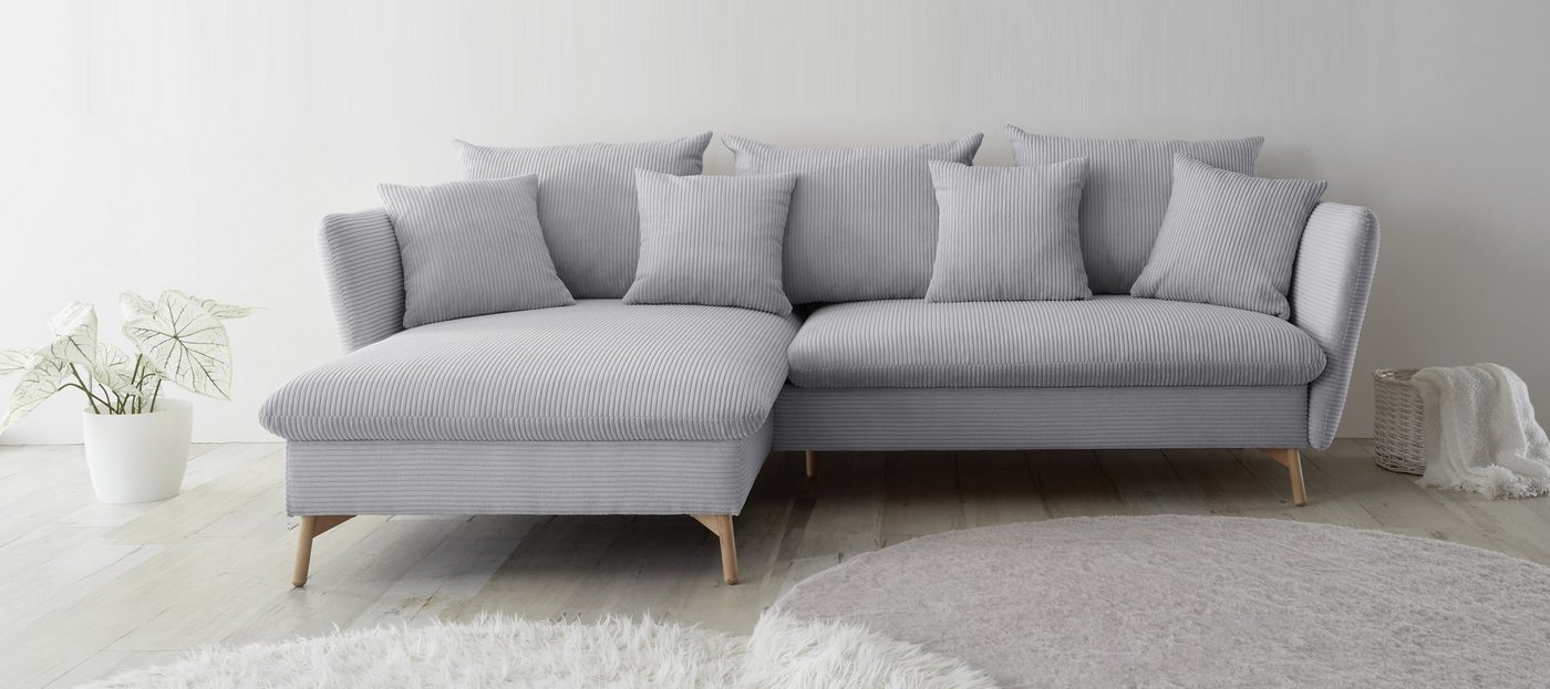 andas Ecksofa MERLE, 258 cm, L-Form, Cord, mit Schlaffunktion, Liegefläche 224 x 139 cm und Bettkasten von andas