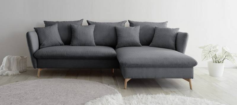andas Ecksofa MERLE, 258 cm, L-Form, traumhafter Cord, mit Bettfunktion und Bettkasten, Liegefläche 224 x 139 von andas