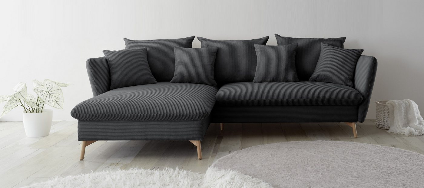 andas Ecksofa MERLE, 258 cm, L-Form, Cord, mit Schlaffunktion, Liegefläche 224 x 139 cm und Bettkasten von andas