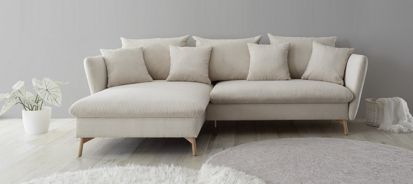 andas Ecksofa MERLE, 258 cm, L-Form, traumhafter Cord, mit Bettfunktion und Bettkasten, Liegefläche 224 x 139 von andas