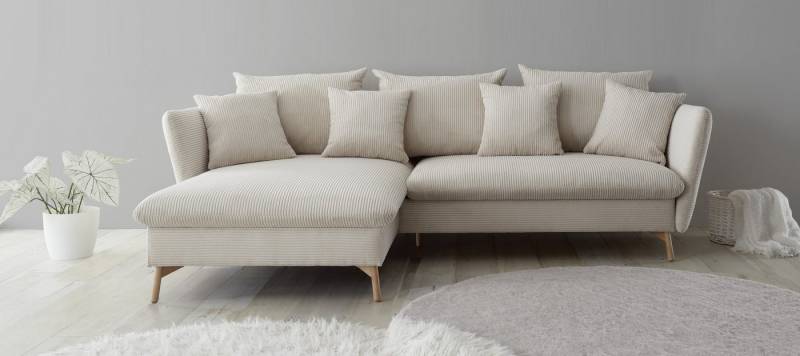 andas Ecksofa MERLE, 258 cm, L-Form, traumhafter Cord, mit Bettfunktion und Bettkasten, Liegefläche 224 x 139 von andas