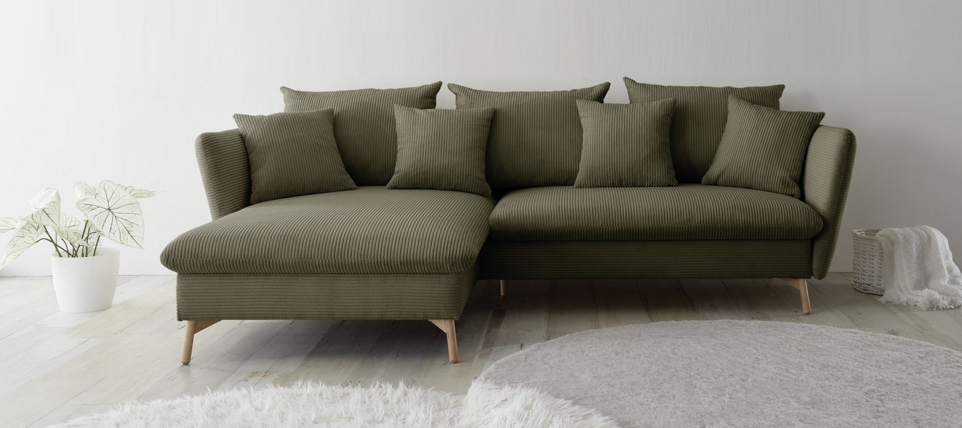 andas Ecksofa MERLE, 258 cm, L-Form, traumhafter Cord, mit Bettfunktion und Bettkasten, Liegefläche 224 x 139 von andas
