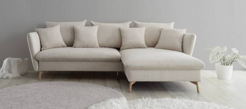 andas Ecksofa MERLE, 258 cm, L-Form, traumhafter Cord, mit Bettfunktion und Bettkasten, Liegefläche 224 x 139 von andas