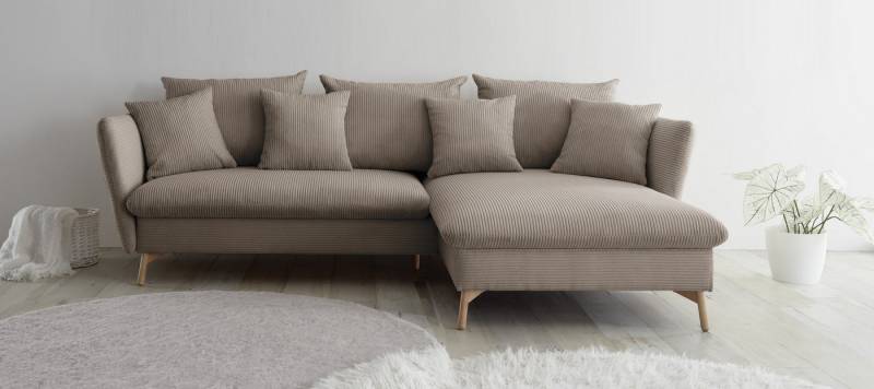 andas Ecksofa MERLE, 258 cm, L-Form, traumhafter Cord, mit Bettfunktion und Bettkasten, Liegefläche 224 x 139 von andas
