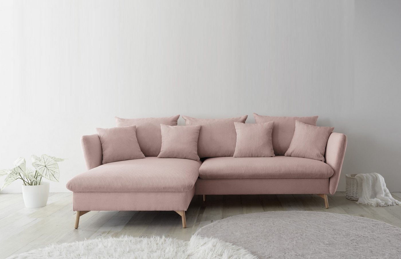 andas Ecksofa MERLE, 258 cm, L-Form, Cord, mit Schlaffunktion, Liegefläche 224 x 139 cm und Bettkasten von andas