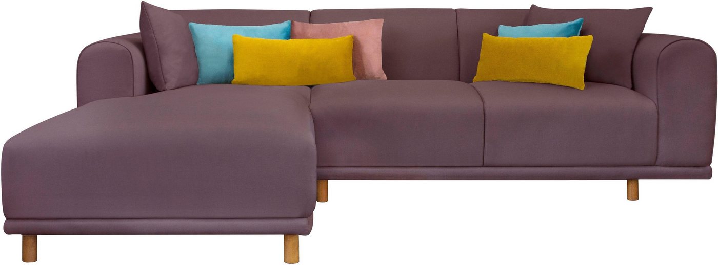 andas Ecksofa Maroon L-Form, in skandinavischem Design, mit losen Kissen von andas