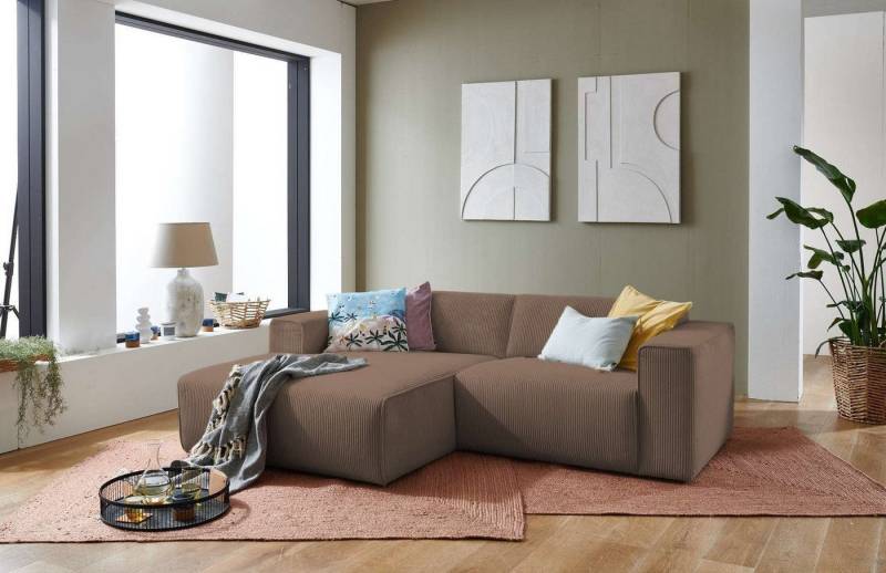 andas Ecksofa Noord, mit Kedernaht, Breite 234 cm, Cord, Struktur, Webstoff von andas