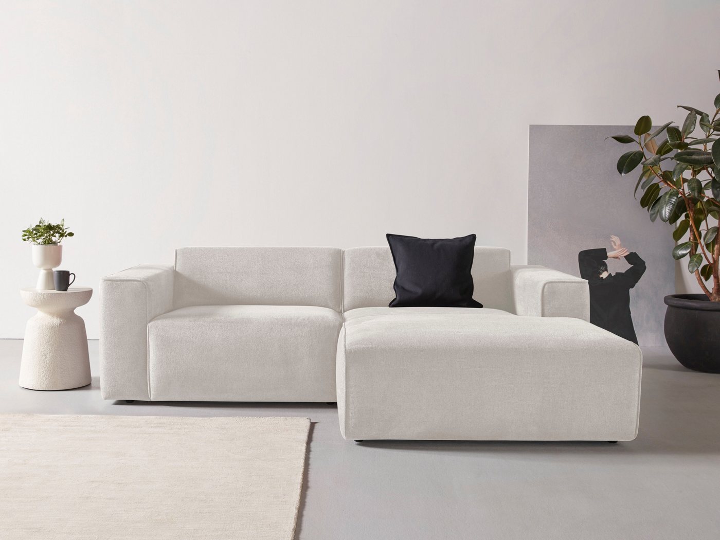 andas Ecksofa Noord mit Kedernaht, Breite 234 cm, L-Form, Cord, Struktur, Webstoff, mit Wellenunterfederung, Massivholzrahmen von andas