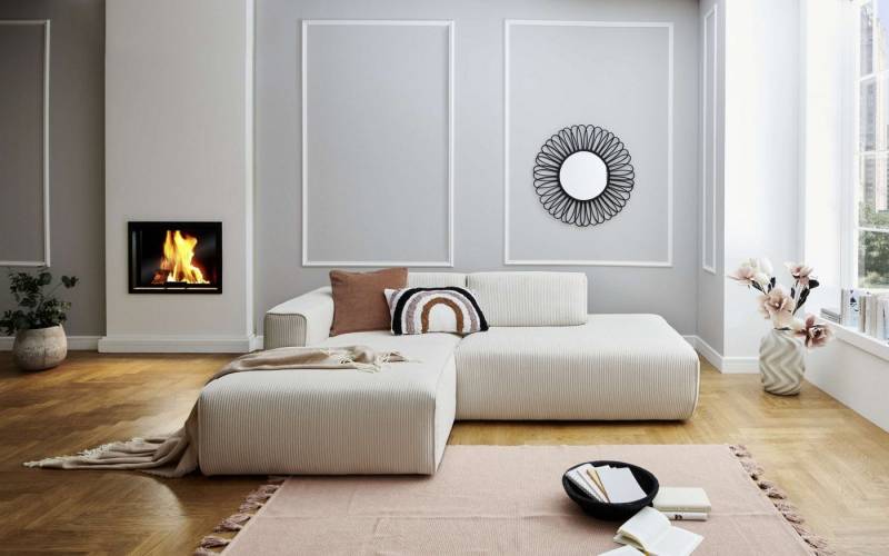 andas Ecksofa Noord, mit Kedernaht, Breite 227 cm, Cord, Struktur, Webstoff von andas