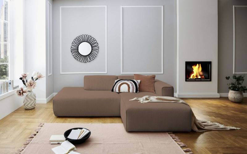 andas Ecksofa Noord, mit Kedernaht, Breite 227 cm, Cord, Struktur, Webstoff von andas
