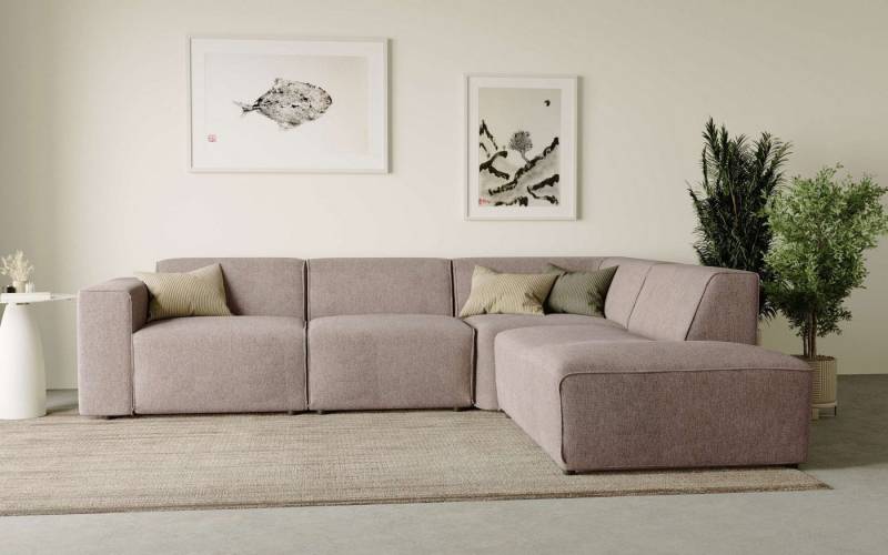 andas Ecksofa Noord mit Kedernaht, Breite 282 cm, Cord, Struktur, Webstoff, mit Wellenunterfederung, Massivholzrahmen von andas