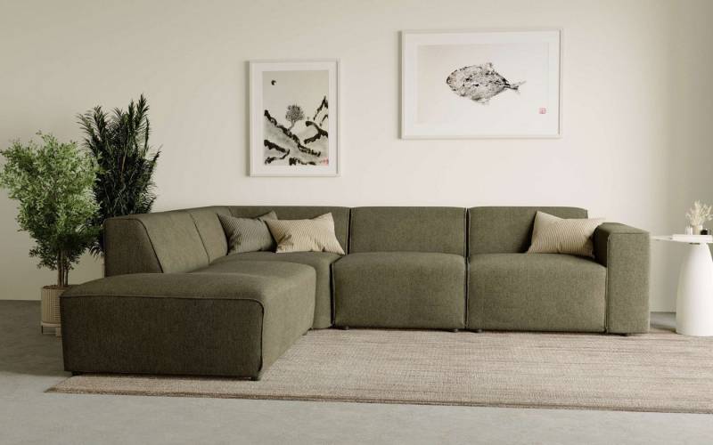 andas Ecksofa Noord mit Kedernaht, Breite 282 cm, Cord, Struktur, Webstoff, mit Wellenunterfederung, Massivholzrahmen von andas