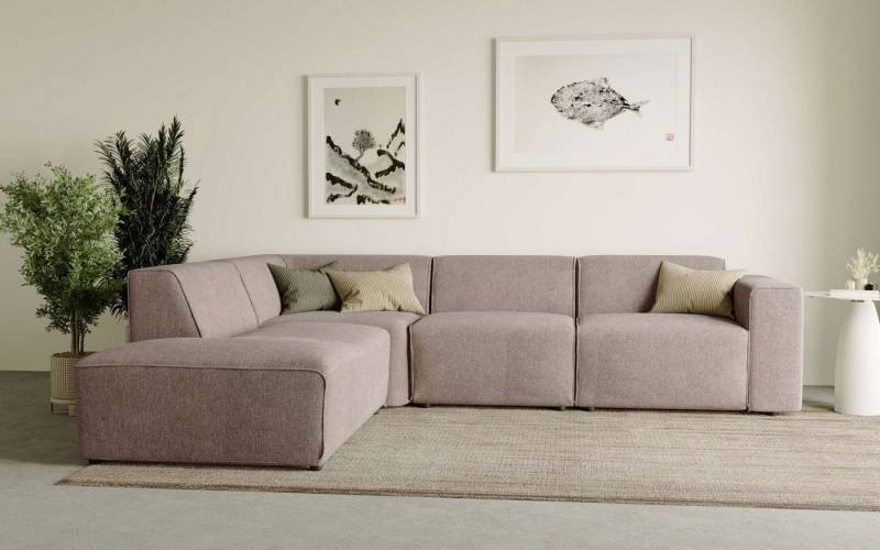 andas Ecksofa Noord mit Kedernaht, Breite 282 cm, Cord, Struktur, Webstoff, mit Wellenunterfederung, Massivholzrahmen von andas