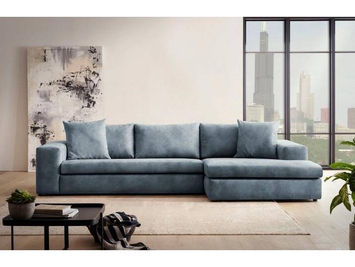 andas Ecksofa SLEETLAND XXL in Samtvelours oder Vintage-Leder-Optik, L-Form, besonders groß und bequem, blau, Blau andas Ecksofa SLEETLAND XXL in Samtvelours oder Vintage-Leder-Optik, L-Form, besonders groß und bequem, blau, Blau von andas