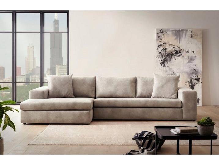 andas Ecksofa SLEETLAND XXL in Samtvelours oder Vintage-Leder-Optik, L-Form, besonders groß und bequem, grau, Hellgrau von andas