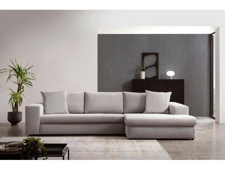 andas Ecksofa SLEETLAND XXL in Samtvelours oder Vintage-Leder-Optik, L-Form, besonders groß und bequem, grau, Silver von andas