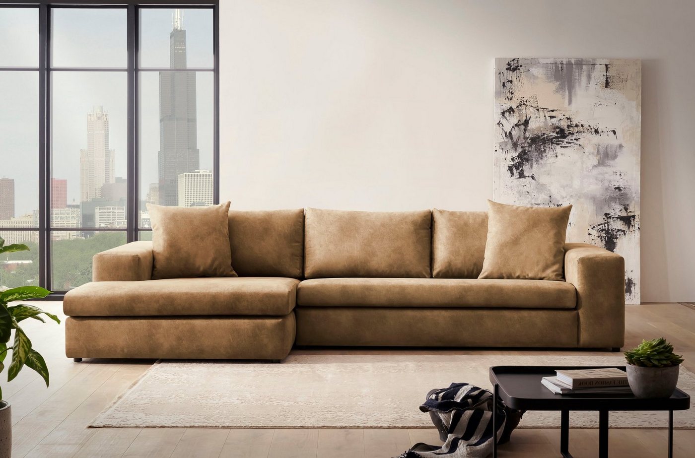 andas Ecksofa SLEETLAND XXL in Samtvelours oder Vintage-Leder-Optik, L-Form, besonders groß und bequem andas Ecksofa SLEETLAND XXL in Samtvelours oder Vintage-Leder-Optik, L-Form, besonders groß und bequem von andas
